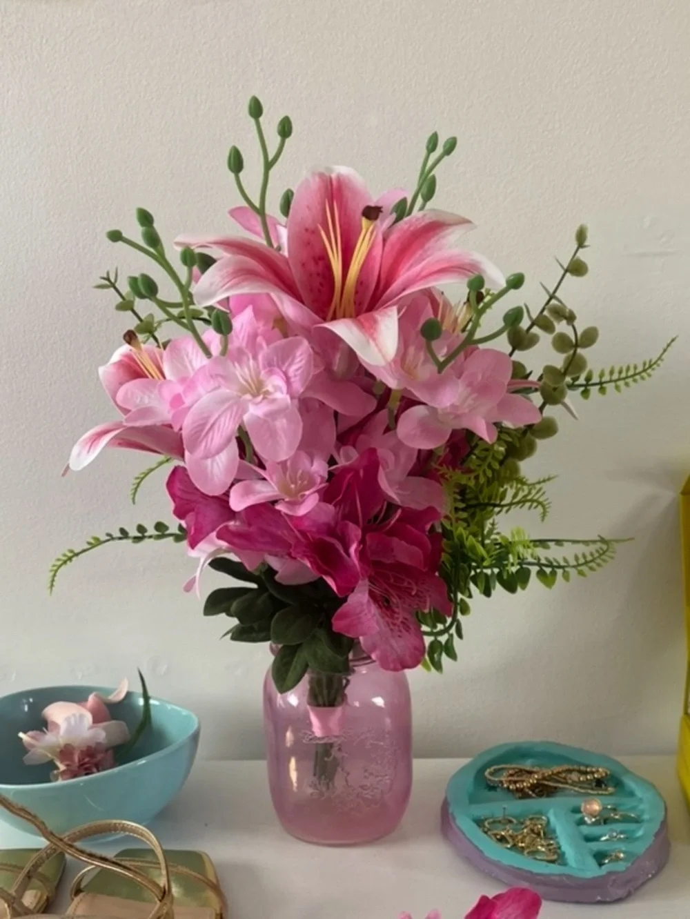 Pink Artificial Lily & Orchid Bouquet